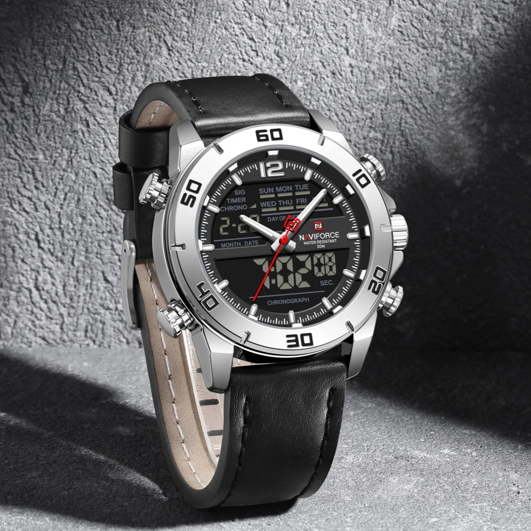 Naviforce Men leather strap watch